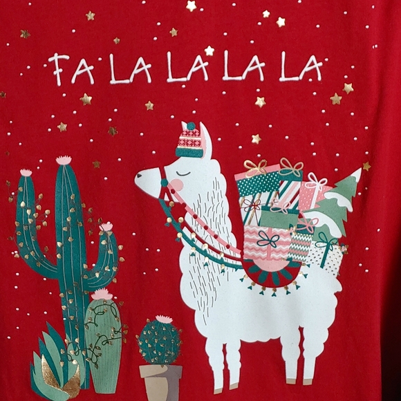Christmas llama LS tee red green white sz L - Picture 3 of 5